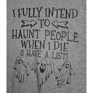 Halloween Grey Gray Womens Tshirt Top Sz XXL 20 Pima Cotton Haunting Long Sleeve